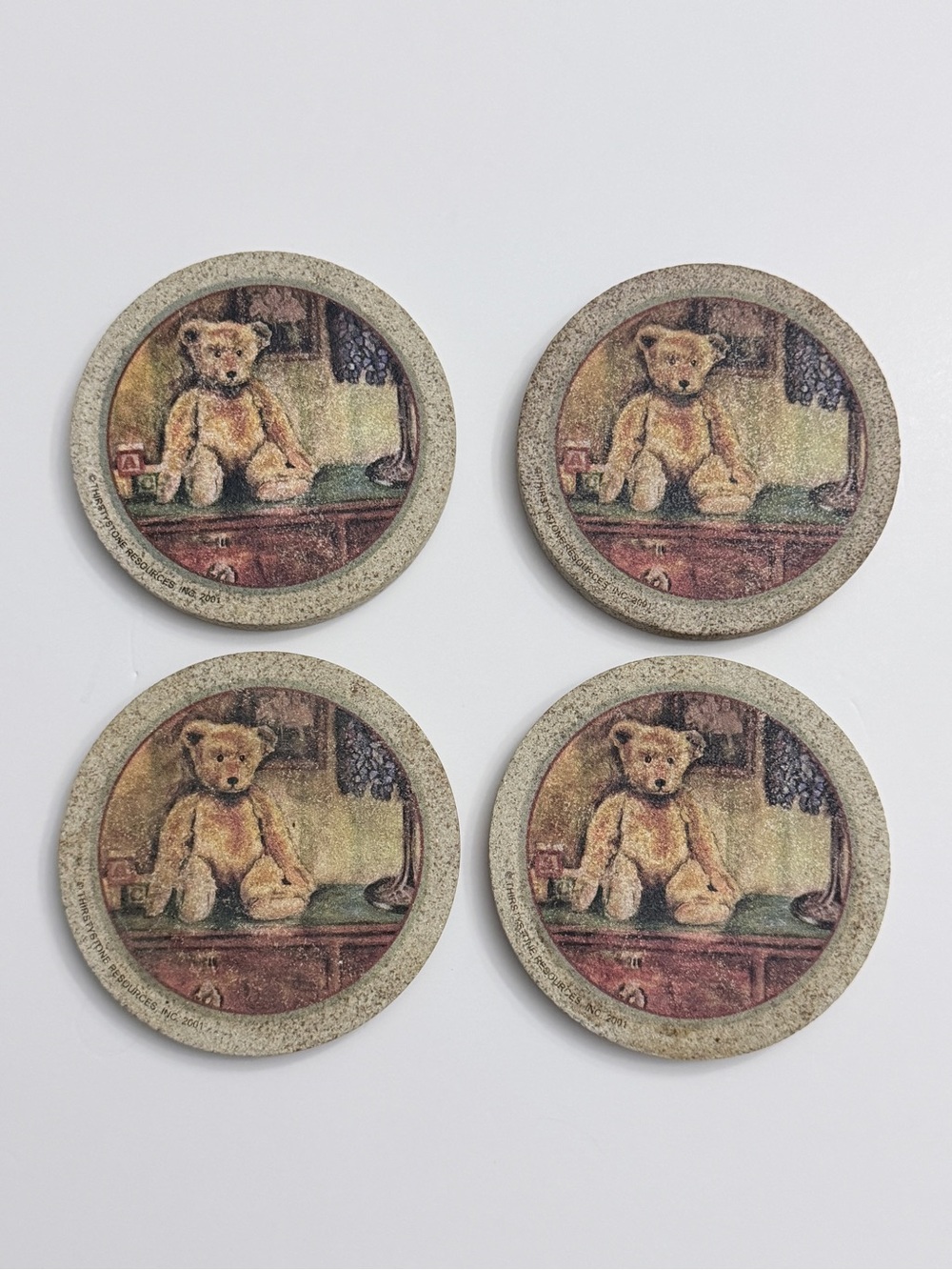 Vintage Thirstystone Teddy Bear Absorbent Stone Coasters Set of 4